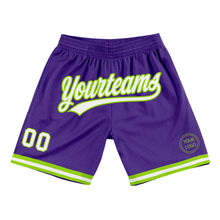 Загрузить изображение в средство просмотра галереи, Custom Purple White-Neon Green Authentic Throwback Basketball Shorts