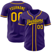 Charger l'image dans la galerie, Custom Purple Black Pinstripe Gold Authentic Baseball Jersey