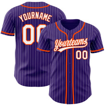 Загрузить изображение в средство просмотра галереи, Custom Purple White Pinstripe Orange Authentic Baseball Jersey