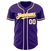 Laden Sie das Bild in den Galerie-Viewer, Custom Purple White-Gold Authentic Baseball Jersey