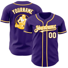 Laden Sie das Bild in den Galerie-Viewer, Custom Purple White-Gold Authentic Baseball Jersey