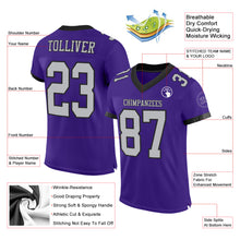Laden Sie das Bild in den Galerie-Viewer, Custom Purple Gray-Black Mesh Authentic Football Jersey