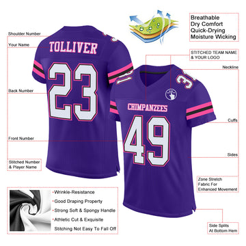 Custom Purple White Black-Pink Mesh Authentic Football Jersey