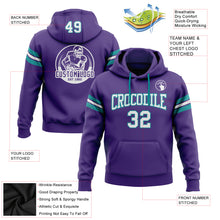 Load image into Gallery viewer, Custom Stitched Purple White-Teal Football Pullover Sweatshirt Hoodie