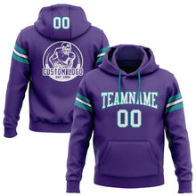 Load image into Gallery viewer, Custom Stitched Purple White-Teal Football Pullover Sweatshirt Hoodie