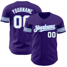 Load image into Gallery viewer, Custom Purple White-Light Blue Authentic Baseball Jersey