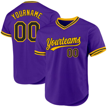 Custom Purple Black-Gold Authentic Throwback Baseball Jersey