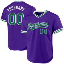 Load image into Gallery viewer, Custom Purple Kelly Green-White Authentic Throwback Baseball Jersey
