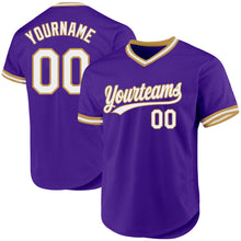 Загрузить изображение в средство просмотра галереи, Custom Purple White-Old Gold Authentic Throwback Baseball Jersey