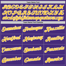 Load image into Gallery viewer, Custom Purple Gold-White Authentic Throwback Basketball Jersey