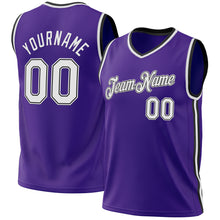 Load image into Gallery viewer, Custom Purple White-Black Authentic Throwback Basketball Jersey