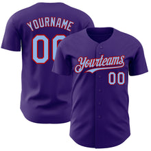 Load image into Gallery viewer, Custom Purple Light Blue-Red Authentic Baseball Jersey