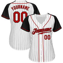 Load image into Gallery viewer, Custom White Black Pinstripe Red-Black Authentic Raglan Sleeves Baseball Jersey