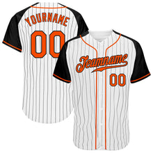 Laden Sie das Bild in den Galerie-Viewer, Custom White Black Pinstripe Orange-Black Authentic Raglan Sleeves Baseball Jersey
