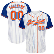 Laden Sie das Bild in den Galerie-Viewer, Custom White Royal Pinstripe Orange-Royal Authentic Raglan Sleeves Baseball Jersey