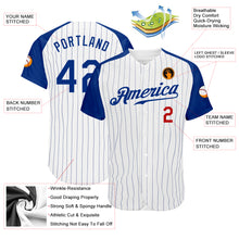 Laden Sie das Bild in den Galerie-Viewer, Custom White Royal Pinstripe Royal-Red Authentic Raglan Sleeves Baseball Jersey