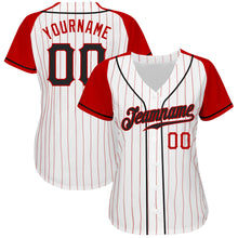 Laden Sie das Bild in den Galerie-Viewer, Custom White Red Pinstripe Black-Red Authentic Raglan Sleeves Baseball Jersey