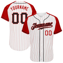 Laden Sie das Bild in den Galerie-Viewer, Custom White Red Pinstripe Black-Red Authentic Raglan Sleeves Baseball Jersey