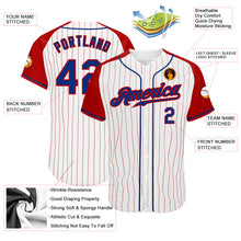 Laden Sie das Bild in den Galerie-Viewer, Custom White Red Pinstripe Royal-Red Authentic Raglan Sleeves Baseball Jersey