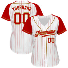 Laden Sie das Bild in den Galerie-Viewer, Custom White Red Pinstripe Red-Old Gold Authentic Raglan Sleeves Baseball Jersey