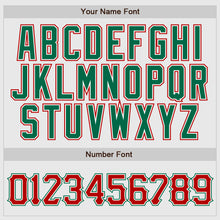 Laden Sie das Bild in den Galerie-Viewer, Custom White Red Pinstripe Red-Kelly Green Authentic Raglan Sleeves Baseball Jersey