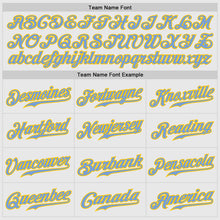 Laden Sie das Bild in den Galerie-Viewer, Custom White Light Blue Pinstripe Light Blue-Gold Authentic Raglan Sleeves Baseball Jersey