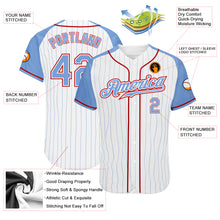 Laden Sie das Bild in den Galerie-Viewer, Custom White Light Blue Pinstripe Light Blue-Red Authentic Raglan Sleeves Baseball Jersey