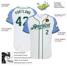 Laden Sie das Bild in den Galerie-Viewer, Custom White Light Blue Pinstripe Green-Light Blue Authentic Raglan Sleeves Baseball Jersey