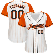 Laden Sie das Bild in den Galerie-Viewer, Custom White Orange Pinstripe Black-Orange Authentic Raglan Sleeves Baseball Jersey