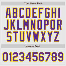 Laden Sie das Bild in den Galerie-Viewer, Custom White Purple Pinstripe Purple-Gold Authentic Raglan Sleeves Baseball Jersey