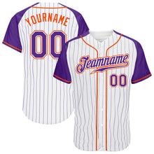 Laden Sie das Bild in den Galerie-Viewer, Custom White Purple Pinstripe Purple-Orange Authentic Raglan Sleeves Baseball Jersey
