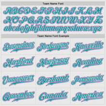 Laden Sie das Bild in den Galerie-Viewer, Custom White Purple Pinstripe Teal-Purple Authentic Raglan Sleeves Baseball Jersey