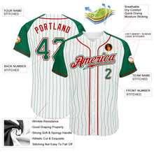 Laden Sie das Bild in den Galerie-Viewer, Custom White Kelly Green Pinstripe Kelly Green-Red Authentic Raglan Sleeves Baseball Jersey
