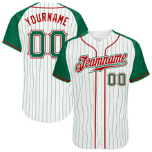 Laden Sie das Bild in den Galerie-Viewer, Custom White Kelly Green Pinstripe Kelly Green-Red Authentic Raglan Sleeves Baseball Jersey
