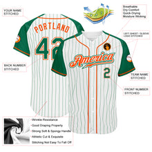 Laden Sie das Bild in den Galerie-Viewer, Custom White Kelly Green Pinstripe Kelly Green-Orange Authentic Raglan Sleeves Baseball Jersey