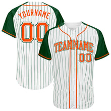 Laden Sie das Bild in den Galerie-Viewer, Custom White Green Pinstripe Orange-Green Authentic Raglan Sleeves Baseball Jersey