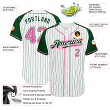 Laden Sie das Bild in den Galerie-Viewer, Custom White Green Pinstripe Pink-Green Authentic Raglan Sleeves Baseball Jersey