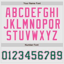 Laden Sie das Bild in den Galerie-Viewer, Custom White Pink Pinstripe Kelly Green-Pink Authentic Raglan Sleeves Baseball Jersey