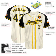 Load image into Gallery viewer, Custom Cream Black Pinstripe Black-Gold Authentic Raglan Sleeves Baseball Jersey