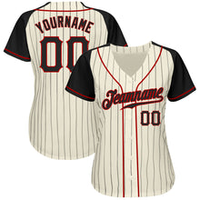 Загрузить изображение в средство просмотра галереи, Custom Cream Black Pinstripe Black-Red Authentic Raglan Sleeves Baseball Jersey