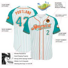 Laden Sie das Bild in den Galerie-Viewer, Custom White Aqua Pinstripe Aqua-Orange Authentic Raglan Sleeves Baseball Jersey