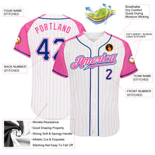 Laden Sie das Bild in den Galerie-Viewer, Custom White Pink Pinstripe Royal-Pink Authentic Raglan Sleeves Baseball Jersey