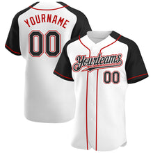 Charger l'image dans la galerie, Custom White Black-Red Authentic Raglan Sleeves Baseball Jersey