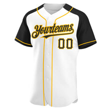 Charger l'image dans la galerie, Custom White Black-Gold Authentic Raglan Sleeves Baseball Jersey