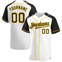 Charger l'image dans la galerie, Custom White Black-Gold Authentic Raglan Sleeves Baseball Jersey