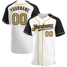 Charger l'image dans la galerie, Custom White Old Gold-Black Authentic Raglan Sleeves Baseball Jersey