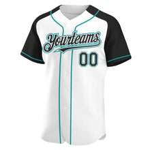 Charger l'image dans la galerie, Custom White Black-Teal Authentic Raglan Sleeves Baseball Jersey