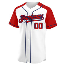 Загрузить изображение в средство просмотра галереи, Custom White Red-Navy Authentic Raglan Sleeves Baseball Jersey