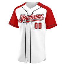 Charger l'image dans la galerie, Custom White Red-Black Authentic Raglan Sleeves Baseball Jersey