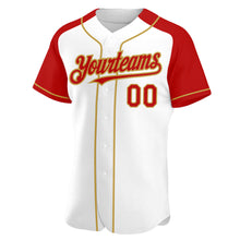 Загрузить изображение в средство просмотра галереи, Custom White Red-Old Gold Authentic Raglan Sleeves Baseball Jersey
